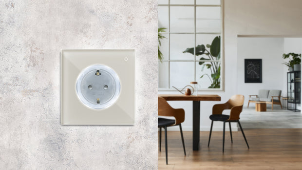 Set van 3 ODE PLUS Smart wifi wandcontactdozen - zandkleurig gehard glas, met achtergrondverlichting