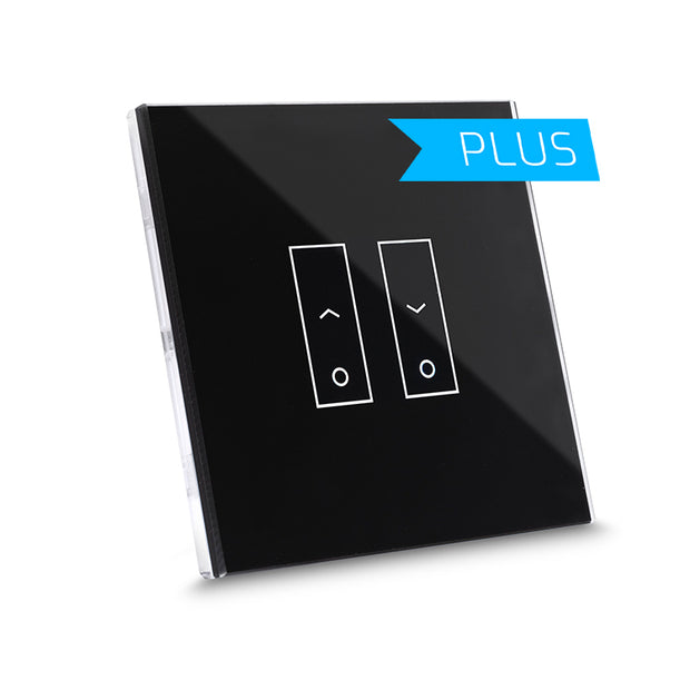 E2S PLUS Wifi smart switch voor rolluiken en jaloezieën - gemaakt van hoogwaardig gehard glas, met instelbare achtergrondverlichting en verkrijgbaar in 5 verschillende kleuren