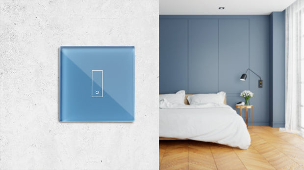 Kit van 5 Schakelaars wifi elektriciteitsverbruiksmeter - blauwe kleur plaat, instelbaar vanaf app op je smartphone, eenvoudig te installeren